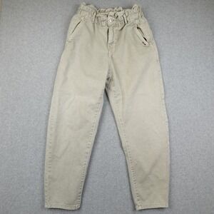 ZARA Paperbag Waist Pants Womens 4 Light Khaki Tan Casual Relaxed Comfy Cozy